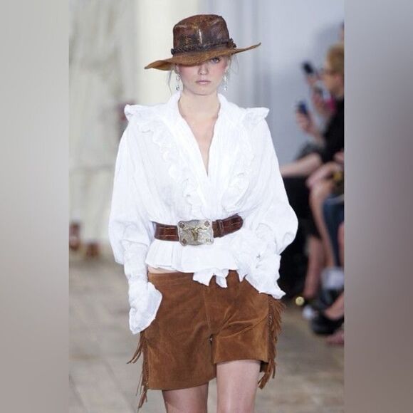 Ralph Lauren Spring 2011 Runway Collection White Linen Prairie Ruffle Blouse - Picture 12 of 16